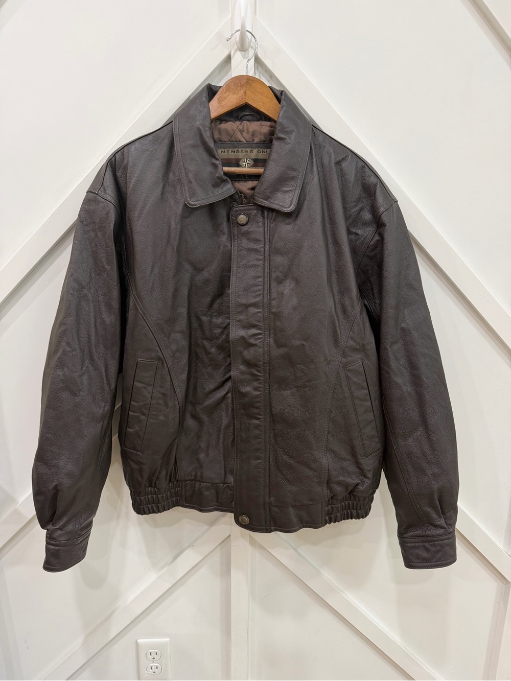 Members Only Dark Brown Leather Bomber Jacket